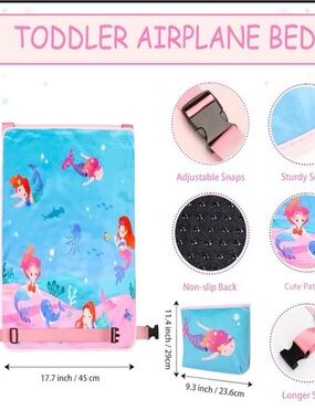 Toddler Airplane Travel Bed Mermaid Print in Blue & Pink